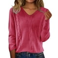 thumbnail image 2 of Womens Pullover Sweaters 2025 Casual Long Sleeve V Neck Lightweight Loose Knit Tops Hot Pink XL, 2 of 9