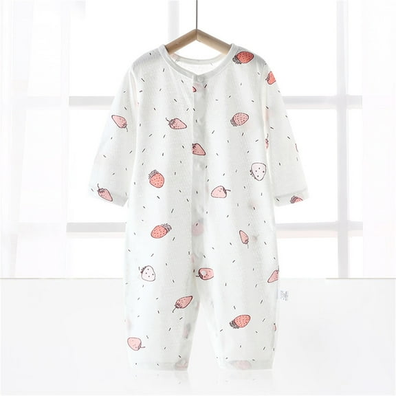 lulshou Summer Outfits Baby Romper Summer Thin Baby Strawberry Print Jumpsuit Conditioned Clothes Baby Pajamas Newborn Clothes Long Sleeved Long Crawling Clothes Bodysuit on Clearance