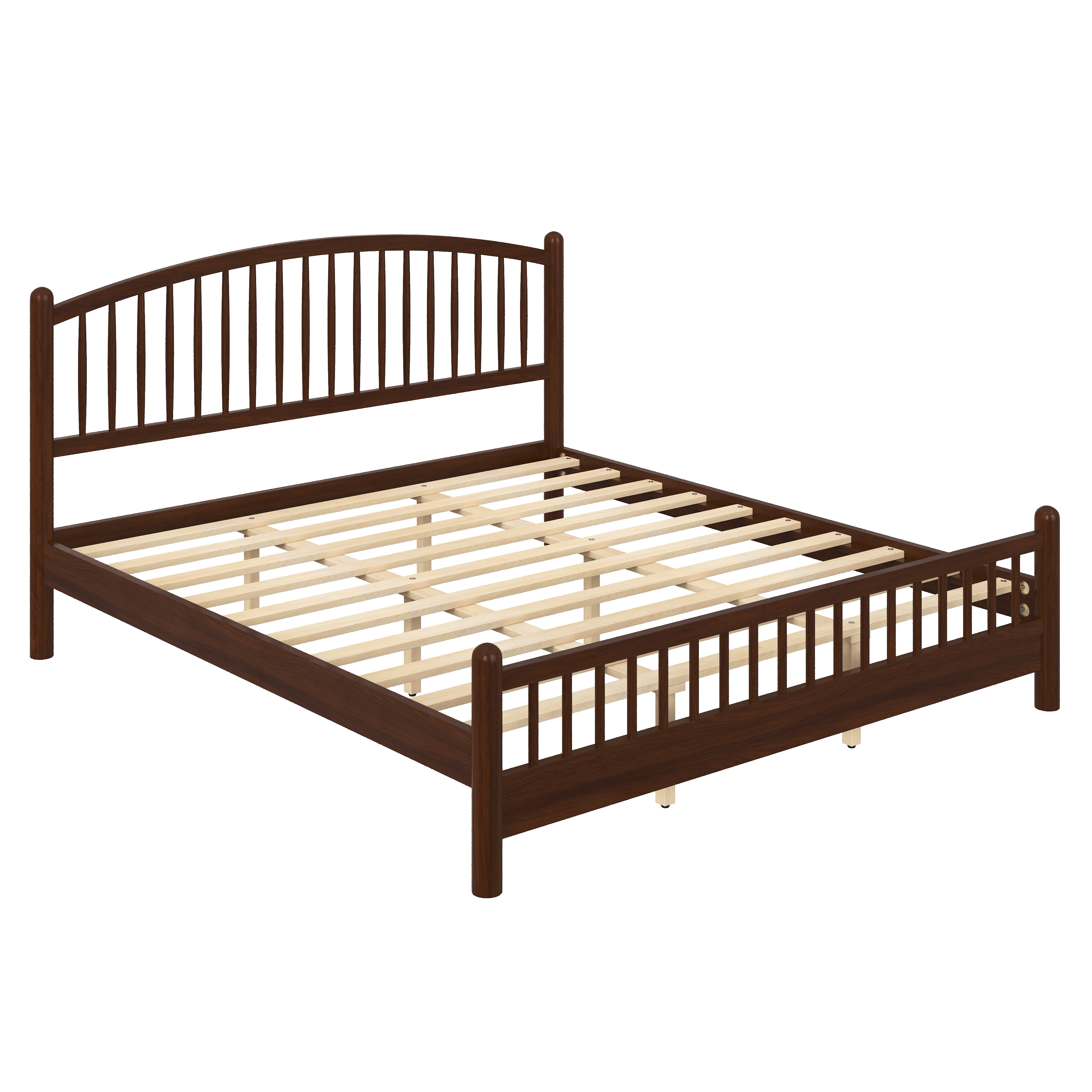 Euroco King Size Wood Platform Bed with Arched Headboard, No Box Spring Needed, Espresso