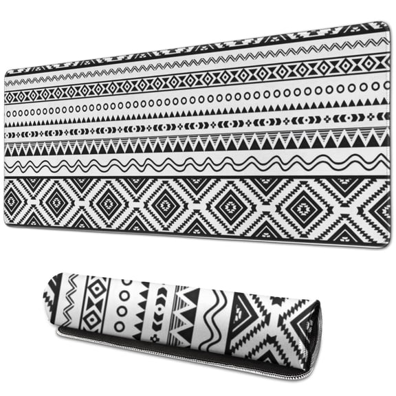 Long Mouse Pads for Desk,Black Geometric Striped Pattern Desk Mats on Top Of Desks, Desk Mouse Pad Extra Large with 3mm Non-Slip Base and Stitched Edge for Gaming,Office,Work,Home 31.5"x11.8"