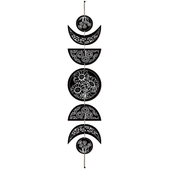7 Pcs Boho Moon Wall Decor Moon Phase Hanging Moon Phase Nordic Wood Wall Art Vintage Hollow Wall Mounted Decal Rustic Display for Living Room