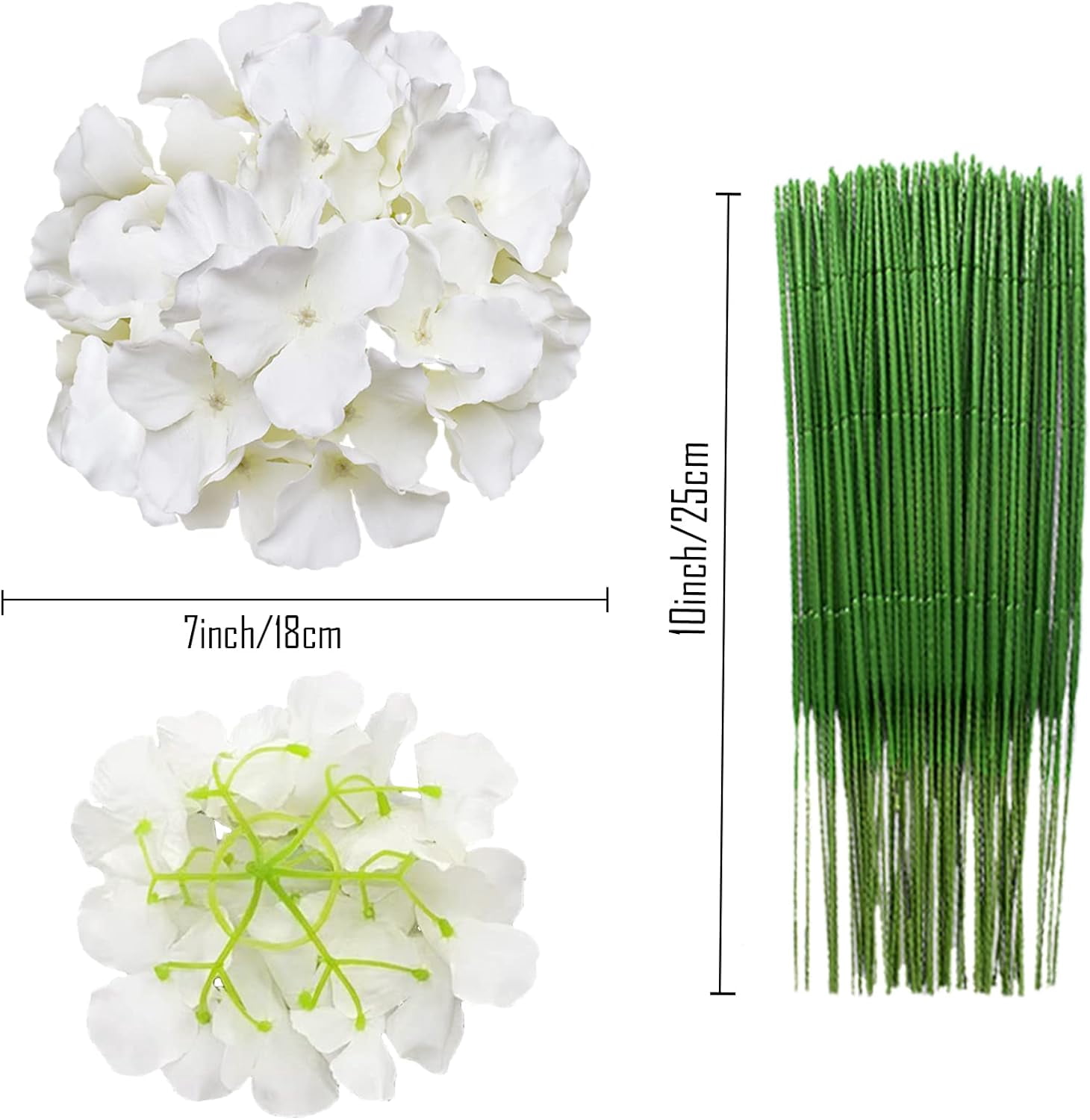 Silk Hydrangea Heads Artificial Flowers Heads and Stems Fake Hydrangea Flowers for Home Wedding Decor (Pure White)