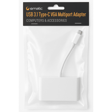 Ematic EUSVG302 USB 3.1 Type-C VGA Multiport Adapter (Whtie) - New