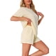 thumbnail image 4 of Conjunto de Pijamas para Mujeres INSPIRE CHIC, Conjunto de Lounge de Media Manga, Pantalones Cortos, Set de Ropa de Dormir de 2 Piezas con Bolsillos XS Beige, 4 of 6