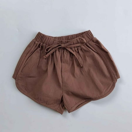 Conairie Girls Athletic Shorts Stretch Loose High Waist Drawstring Child Everyday Shorts Breathable Summer Sport Shorts With Pockets Brown 3-4 Y