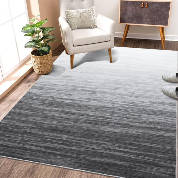 Modern Ombre Washable Runner Rug – Non-Slip Soft Area Carpet for Living Room Bedroom Entryway Kitchen Hallway Stain Resistant Grey Pink 2x6 4x6 5x7