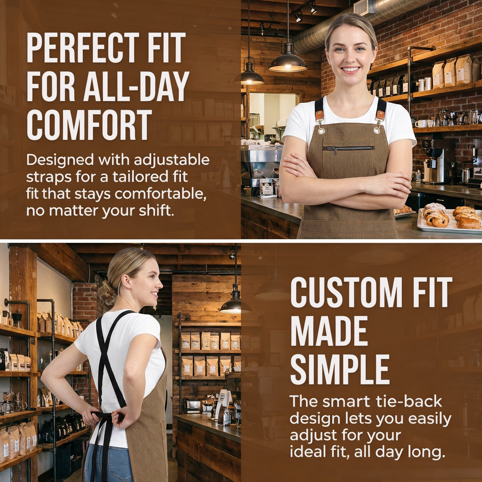 Unique Bargains Aprons with Pockets Adjustable Long Waist Cooking Apron Durable Brown