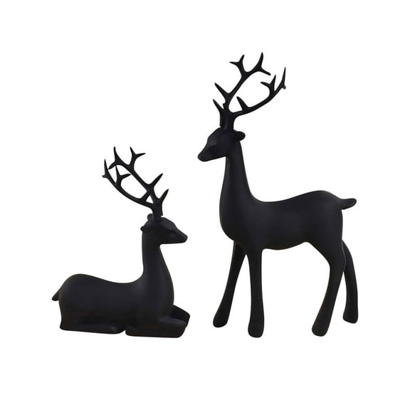 2-Pack Reindeer Statues for Christmas Decor, Resin Elk Figurines Set with Sitting & Standing Poses, Mini Deer Sculpture for Xmas Tabletop, Home, Office, and Holiday Party Decoration Ornament