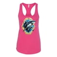 thumbnail image 2 of Ocean Shark Big Mouth Ladies Racerback Tank Top, Raspberry, Small, 2 of 3