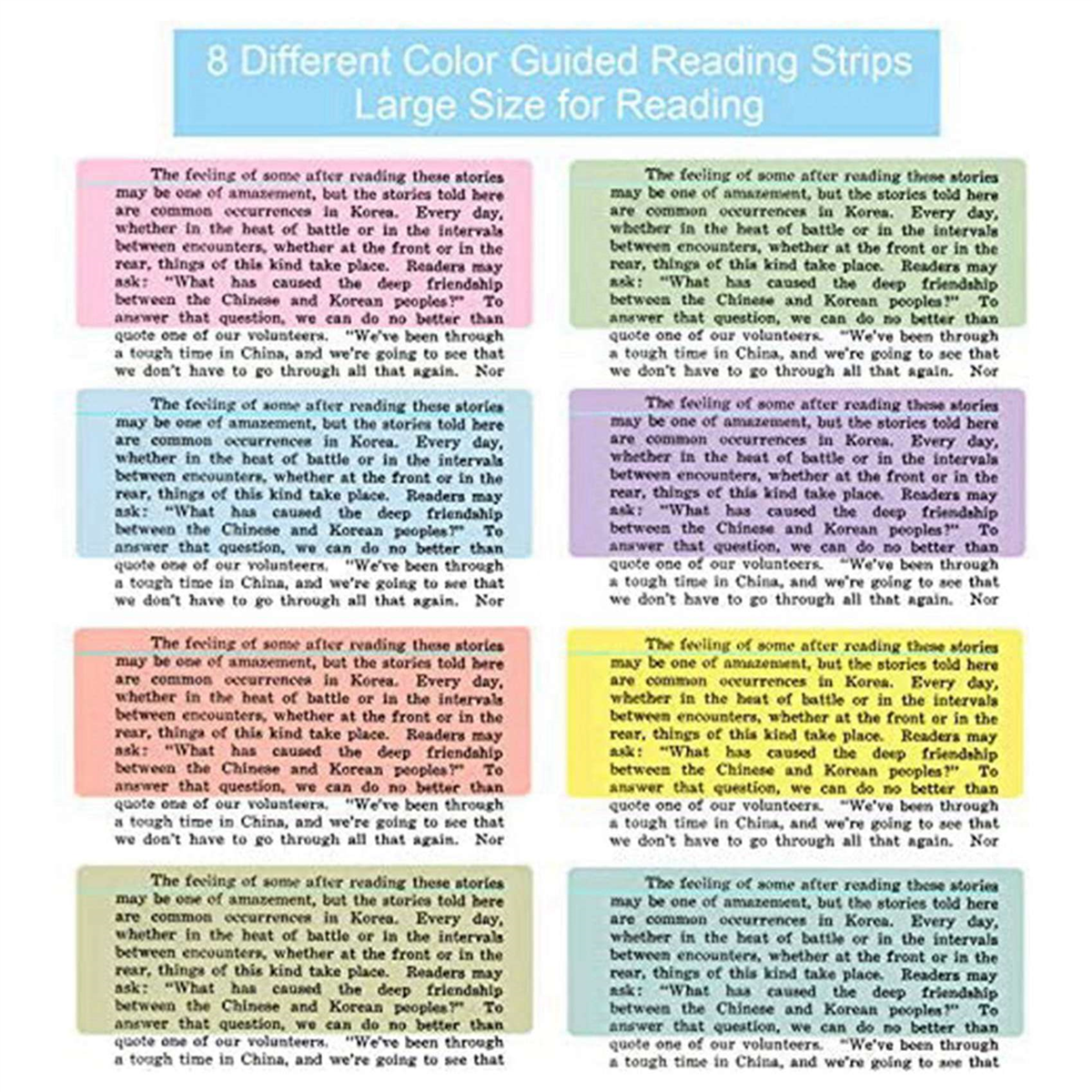 48 Pieces Guided Reading Highlight Strips Colored Overlays Bookmark Reading Tracking Rulers with Line for Dyslexia, ADHD