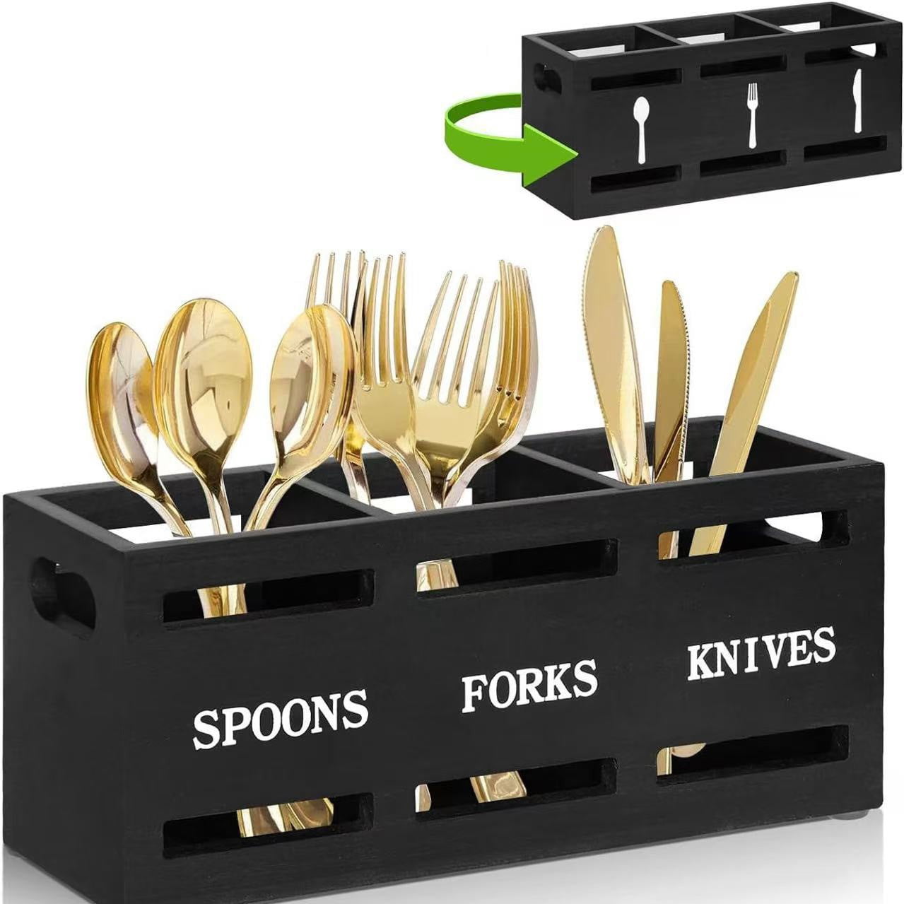 Wooden Cutlery Silverware Holder Flatware Utensil Caddy Utensil Holder for Kitchen Counter Wood Silverware Caddy Organizer for Table Countertop Spoon Knife and Fork Holder for Parties