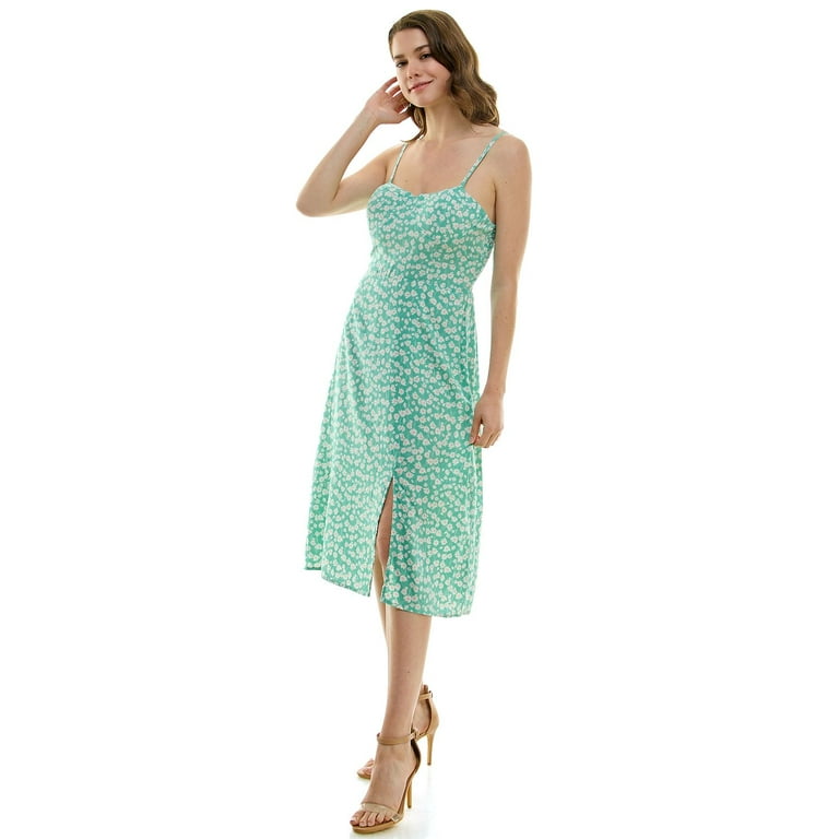 Juniors' Lily Rose Squareneck Molded Cup Side Slit Midi Dress Color: Green  Floral Size: XX LARGE - Walmart.com