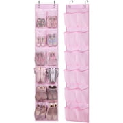 MISSLO 12 Large Pockets Over the Door Shoe Organizer Closet Hanging Shoe Rack Hanger for Girl Women Men Kids Nursery, 2 Packs, Pink