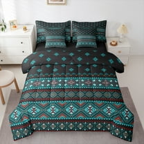jejeloiu Retro Aztec 7-Piece Twin Bedding Sets,Boho Geometric Bedding Comforter Set,Cyan Geometric Sheet Sets For Men Women,Luxury Bedroom Decor Reversible