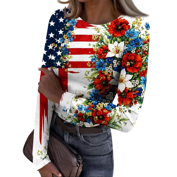 Women’s Long Sleeve Crew Neck Top with Butterfly and Star Print Casual Slim Fit Ribbed Pullover Blouse for Daily Wear Blue L