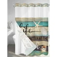 thumbnail image 2 of No Hook Shower Curtain, Coastal Starfish Extra Long Bathtub Curtains with Snap in Liner, Farmhouse Nautical Conch Seashell Wood Waterproof Washable Fabric Shower Curtain Set, 72" x 96", 2 of 9
