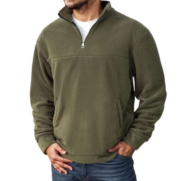 Sweatshirt for Men Lined Stand Collar Half Zip Hoodless Pullover Long Sleeve Plus Size Casual Winter Top