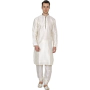 Royal Kurta Mens Jacquard Silk Kurta Pyjama Beige