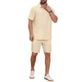 thumbnail image 5 of INSPIRE CHIC Men's 2 Pieces Sets Beach Short Sleeve Shirt & Shorts Striped Textured Outfits 3XL Beige, 5 of 6