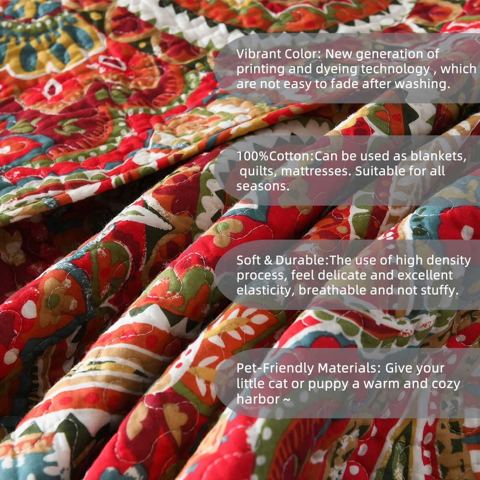 Visimisi 100% Egyptian Cotton Bedspread Quilt Sets Reversible Bedding Coverlet Sets Comforter, Floral Paisley Bedspread (Red, King Size)