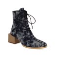 thumbnail image 2 of Snake Print Color-blocking Cross-lace Thick-heel Square-toe Women's Short Boots, 2 of 9
