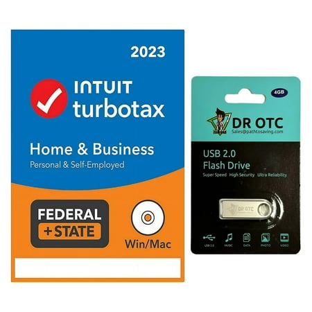 TurboTax Home & Business 2023 Tax Software - Federal & State Tax Return - Physical Disk & Download - BONUS FREE Dr OTC USB Drive 4GB
