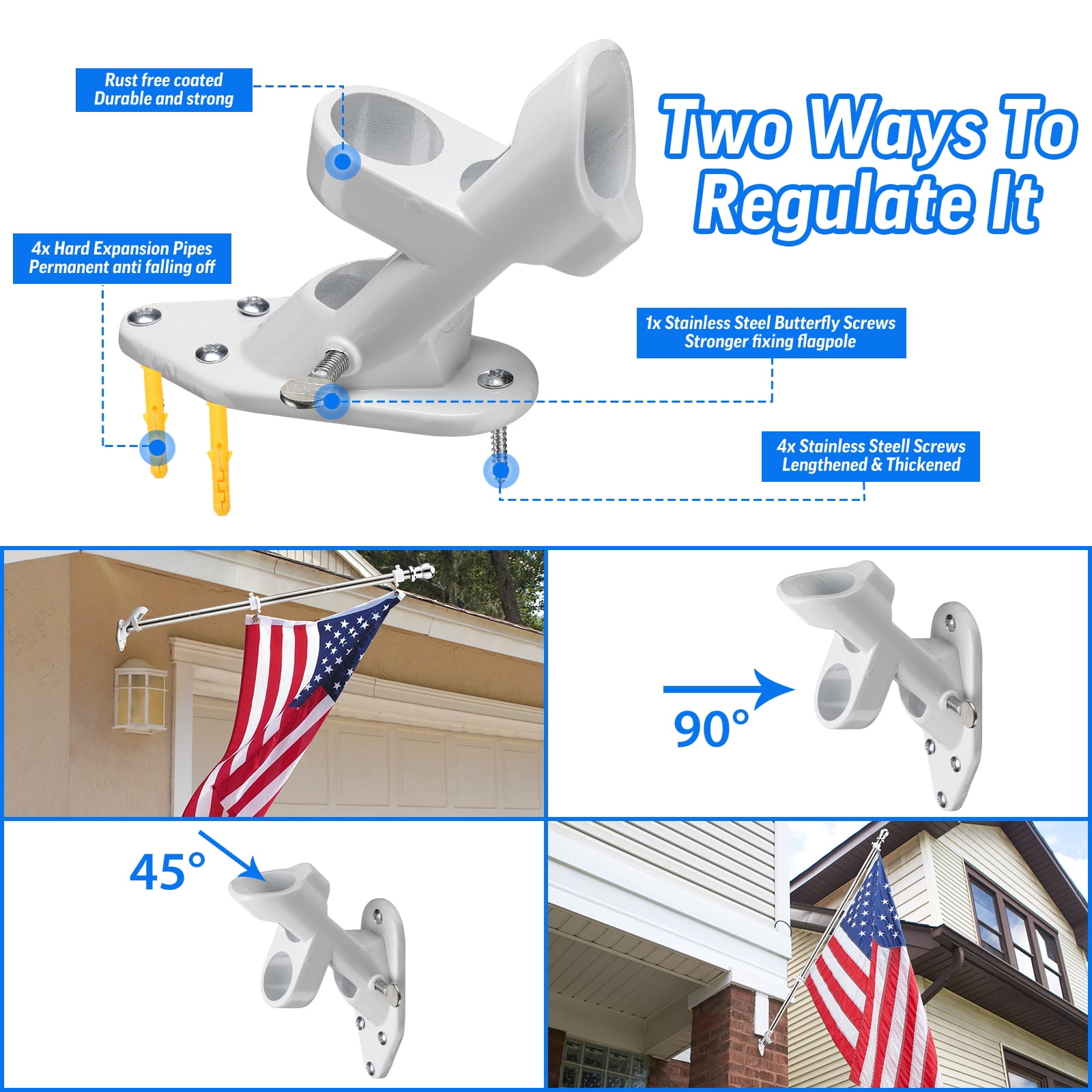 DIIG 6FT Flag Pole Kit For American Flag, Stainless Steel Rustproof FlagPoles And Mounting Bracket For Outdoor Residential House Garden Yard Truck-Silver Color