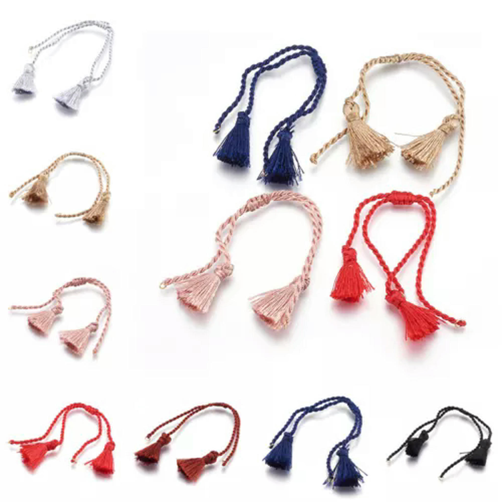 U8MO 10 Strds Twisted Polyester Cord Bracelet Blanks w/ Tassel End & Loop 11"~12.6"-Mixed Color