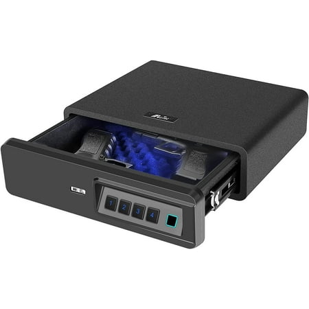 Biometric fingerprint safe sliding handgun safe storage drawer safe for two handguns suitable for home and vehicle (biometric fingerprint safe)