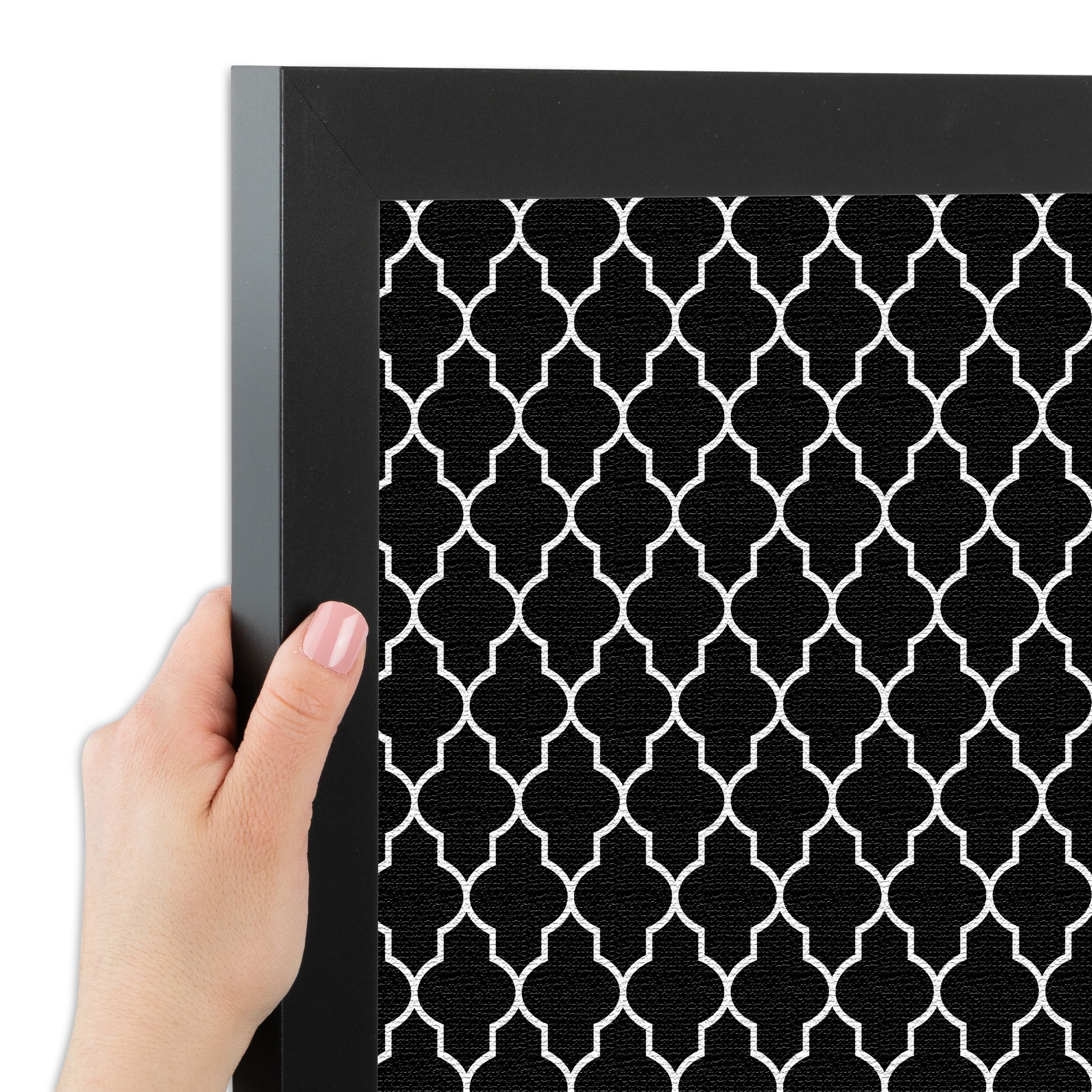 PinPix 12x12 Custom Cork Bulletin Board Quatrefoil Black Poster Board Has a Fabric Style Canvas Finish, Framed in Quatrefoil Black, by ArtToFrames (PinPix-116)