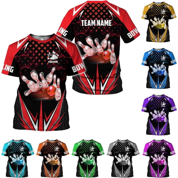 Personalized Name Bowling Shirts for Men and Women 3D, Bowling Shirts for Team Bowling, Bowling Shirts Gift (Red, S)