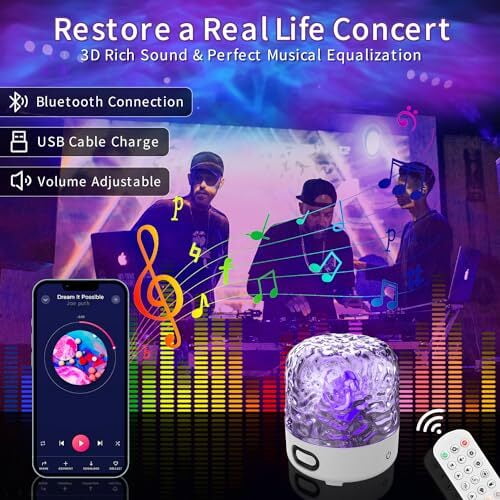 Eurhowing Aurora Ocean Wave Projector, 16 Colors Rechargeable 5.3 Bluetooth Speaker, Ultra-Quiet Night Light for Kids Room with Remote Control
