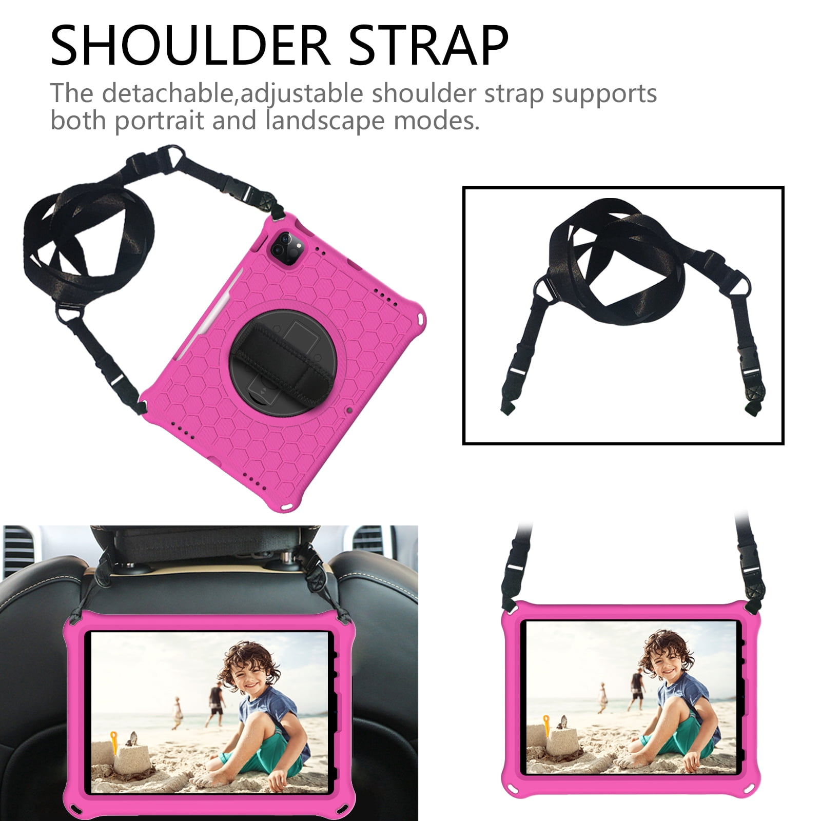 Mantto Shockproof Case for iPad 10th Generation 10.9" 2022 iPad Case with Shoulder Strap,Heavy Duty Rotating Kickstand Hand Strap Rugged Defender Protective Case w/Pencil Holder, Rose+Black