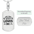 thumbnail image 2 of Jesus Loves Me Stainless Steel or 18k Gold Premium Swivel Dog Tag Keychain, 2 of 16