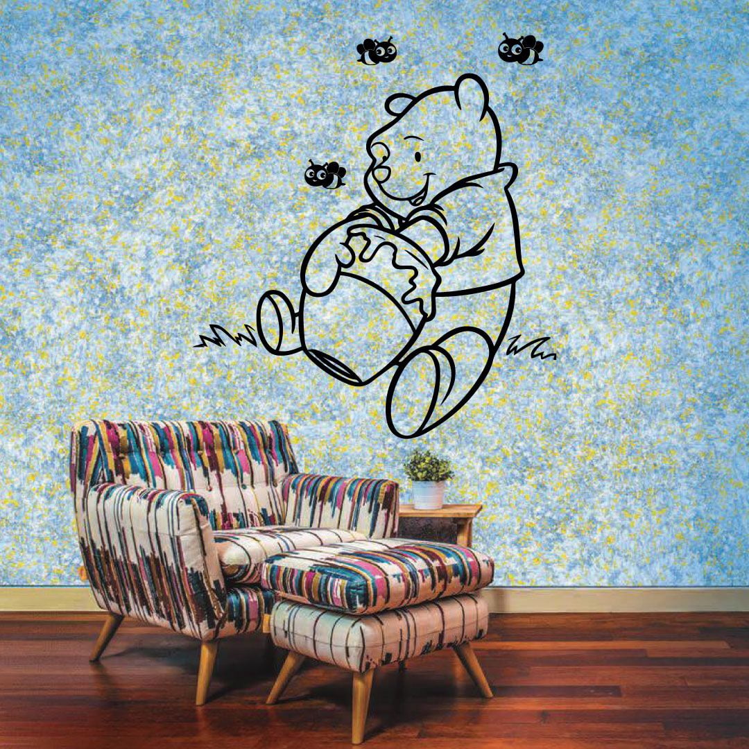 Winnie The Pooh Pooh Bear Pooh Adventures Bees Winnie And Hunny Silhouette Vinyl Sticker Wall Art Decoration Decal For Kids Baby Girl Baby Boy Room Home Room Wall Sticker Decoration Size (18x20 inch)