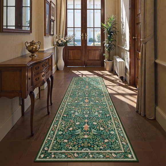 Alfombra Morebes, 61 x 244 cm, antideslizante, estilo bohemio, verde oscuro
