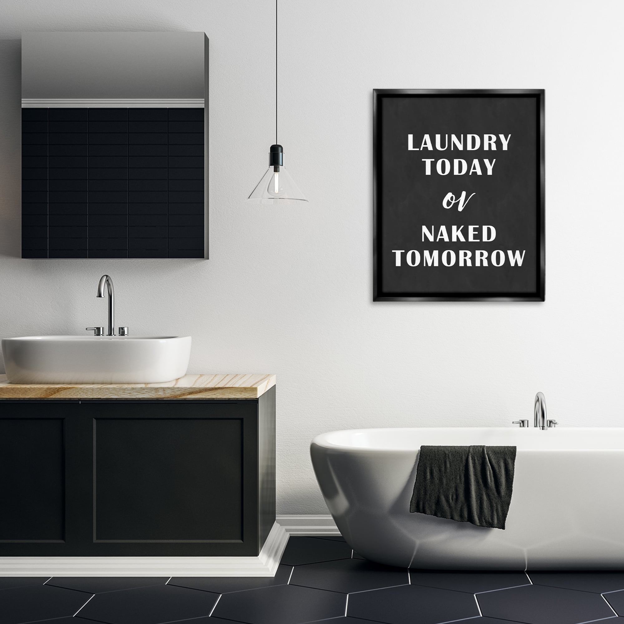 Stupell Industries Laundry Today Chalkboard Typography Painting Black Floater Framed Art Print Wall Art, 25 x 31