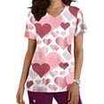 thumbnail image 1 of TIMIFIS Hauts de Sarrau pour Femmes Saint-Valentin Manches Courtes Col en V Hauts Uniforme Saint-Valentin Imprimé Poches Blouse Soins Infirmiers avec Poches pring s, 1 of 5