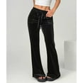 thumbnail image 5 of Velvet Pants Women Lounge Comfy Velour Flare Pants Casual Wide Leg High Waisted Drawstring with Pockets Black L, 5 of 8