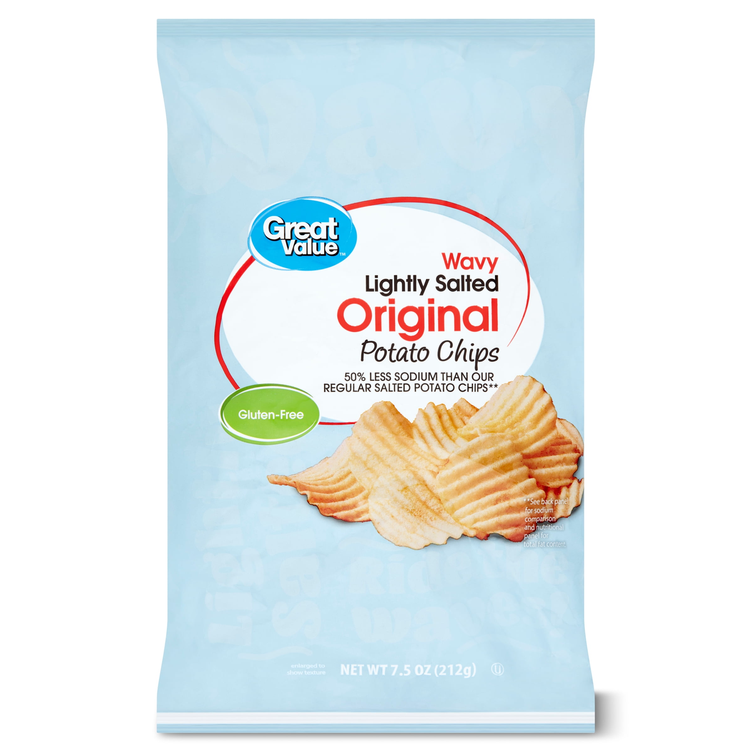 Great Value Wavy Lightly Salted Original Potato Chips, 7.5 oz