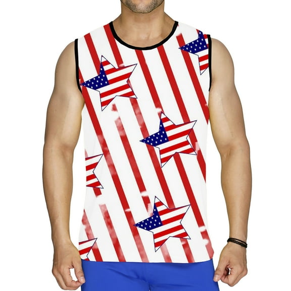 cllios Independence Day Tank Tops for Men Patriotic Stars and Stripes Graphic Tees Lightweight Crew Neck Top Sporty Sleeveless T Shirt Vest