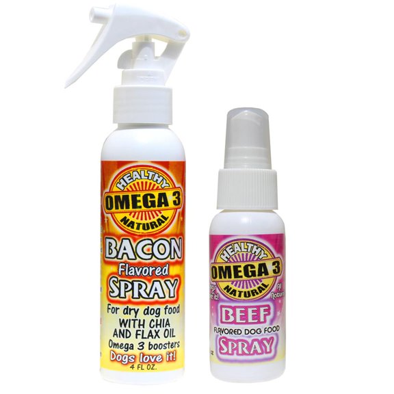 Bacon Spray 4 oz and Beef Burger 2 oz Dog Food Toppers and Flavor Enhancers