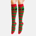 thumbnail image 3 of GobdXE Unisex Knee High Socks Christmas Elf Stripe Graphic Print Soft Knit Holiday Costume Party Wear Size:One Size, 3 of 5