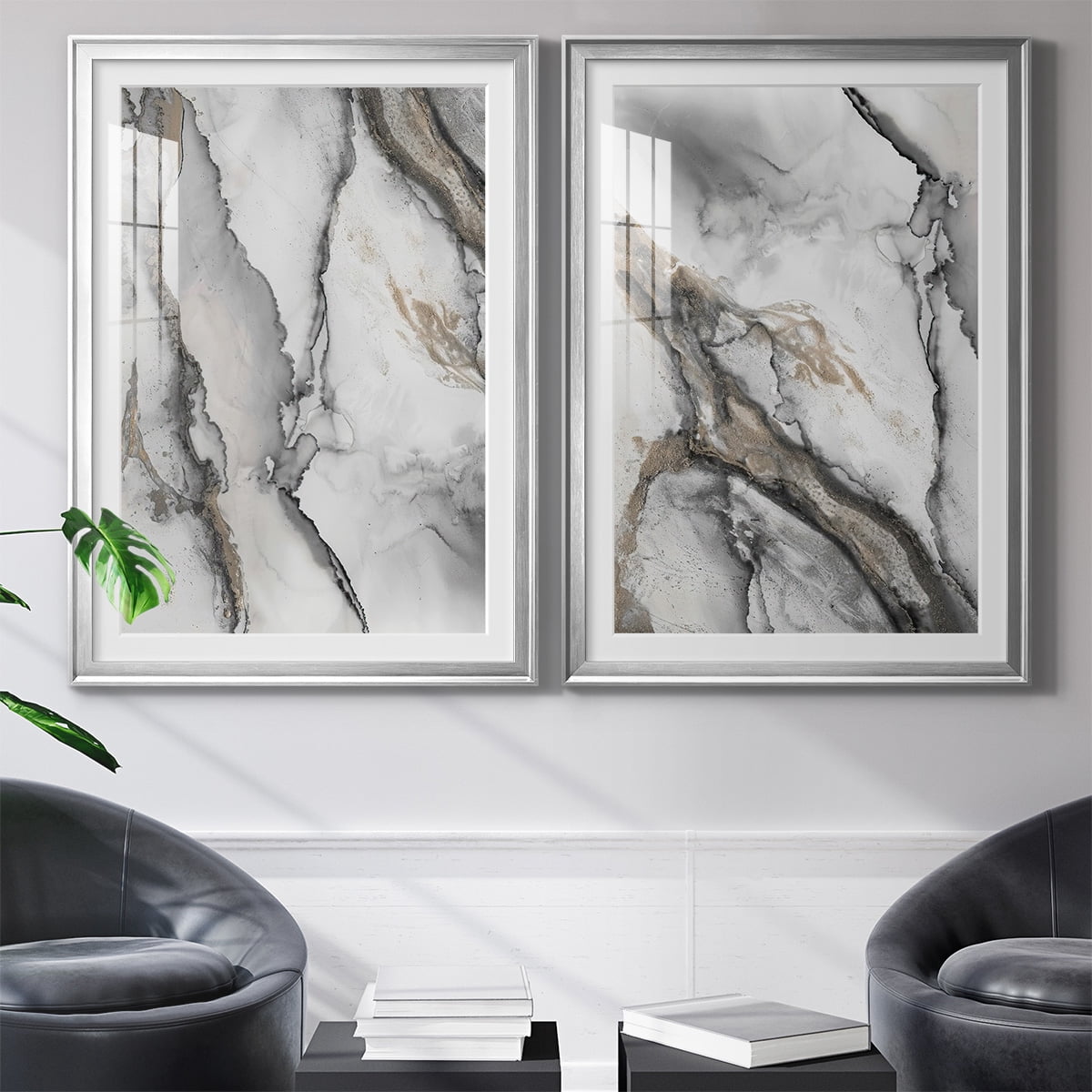 Wexford Home Abstract Ink Fantasy I Premium Framed Print, 22.5" x 30.5" - Ready to Hang, Silver (Set of 2)