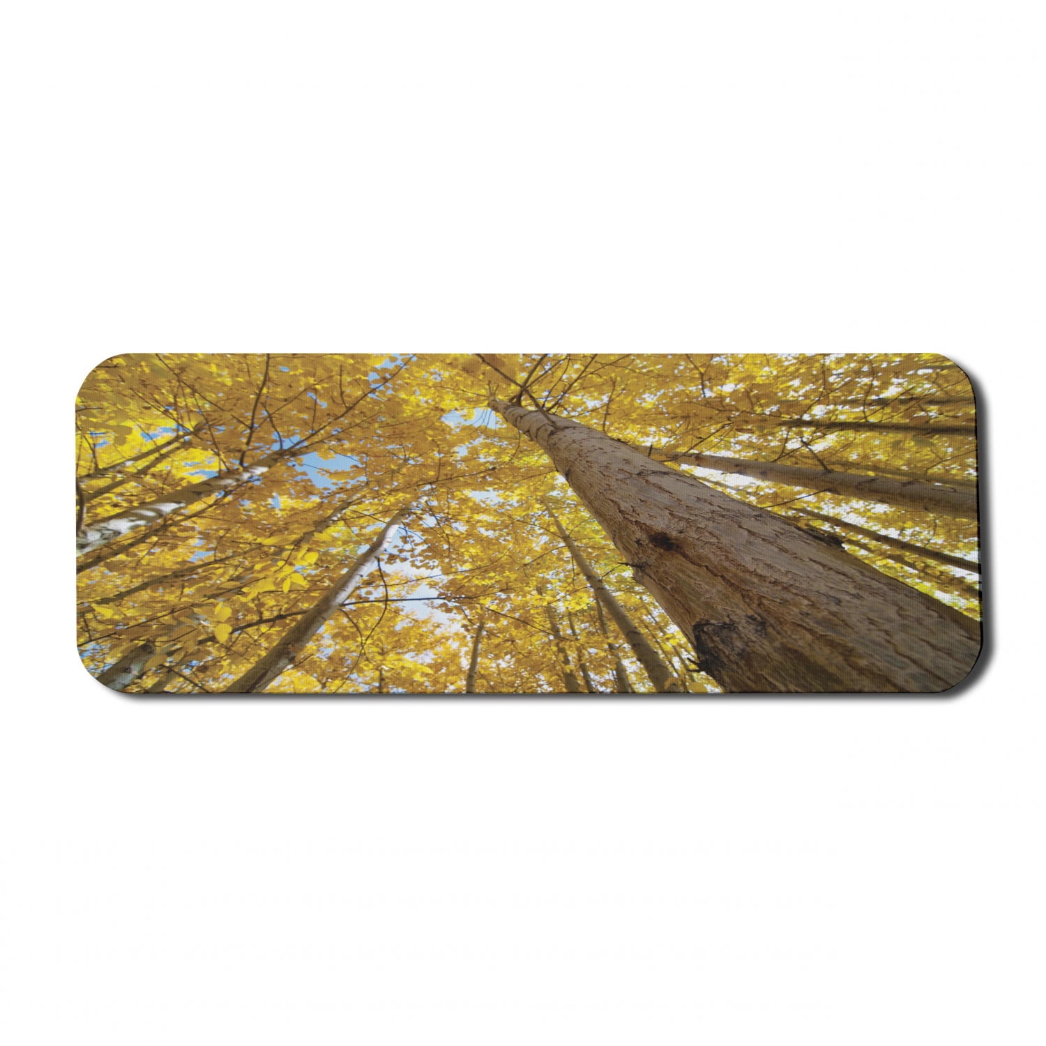 Ambesonne Fall Computer Mouse Pad, Bunch of Autumn Leaves on Shabby Wood Surface September October Nature Themed, Rectangle Non-Slip Rubber Mousepad X Nature Computer Mouse Pad, Image of up View of Fall Aspen Tree