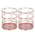thumbnail image 2 of 2 soportes para bolígrafos redondos de oro rosa, cesta de almacenamiento de escritorio, caja organizadora de maquillaje de malla metálica, 2 of 14