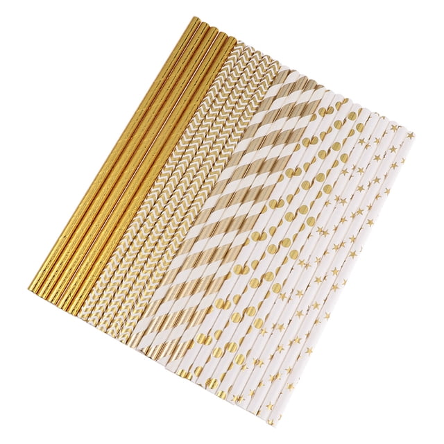 GOOHOCHY 50 pajitas de papel desechables degradables, pipetas de papel con purpurina, suministros para decoración de fiestas PS009