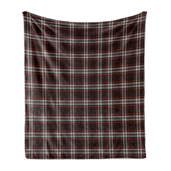 Plaid Soft Flannel Fleece Blanket, Composition of Traditional Scottish Geometric Elements Abstract Design, Cozy Plush for Indoor and Outdoor Use, 60" x 80", Vermilion Eggplant Grey, by Ambesonne