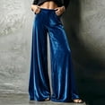 thumbnail image 4 of Mifsaly Women's Velvet Wide Leg Trousers High Waisted Flowy Palazzo Pants Fall Winter Elegant Evening Party Business Casual Outfits with Pockets, 4 of 9