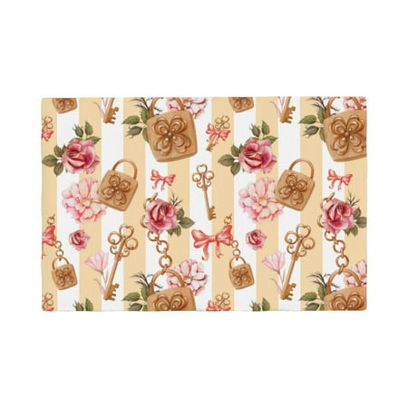 

Placemats Set of 6 Key Lock And Flowers Place mats for Dining Table Indoor/Outdoor Cute Heat Resistant Washable Table Mats(18 x 12 )
